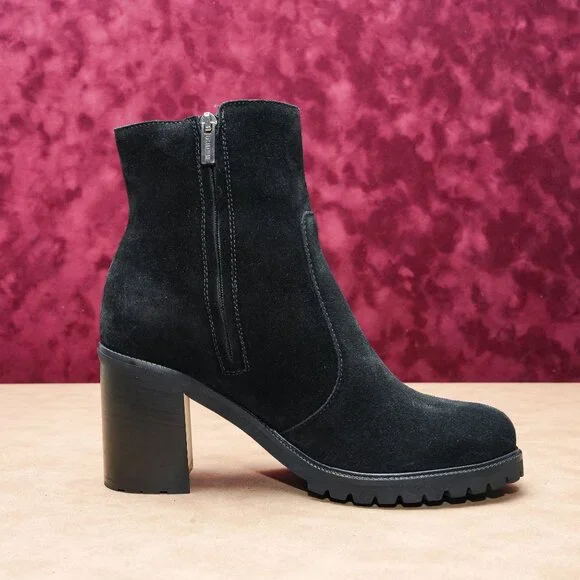 La Canadienne Women Holt Black Waterproof Suede Block Heel Dress Boots sz 9 - Picture 4 of 8